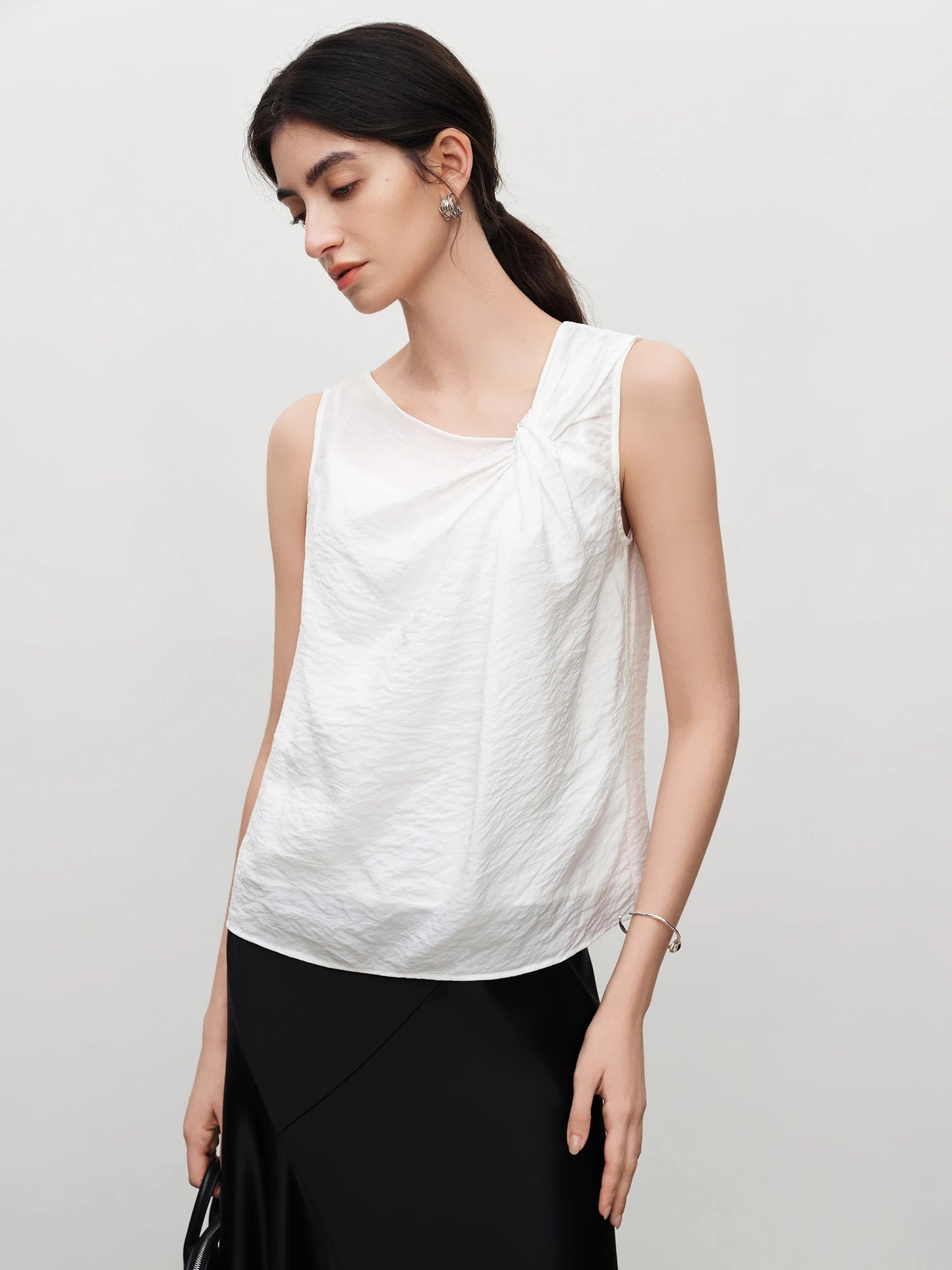 White Twist Front Sleeveless Blouse
