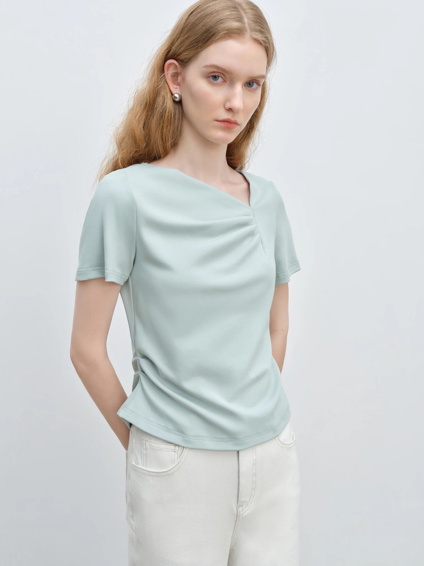 Mint Asymmetric Ruched Tee