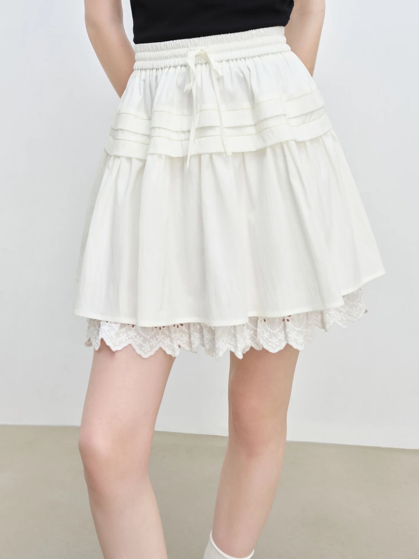 White Tiered Lace Mini Skirt