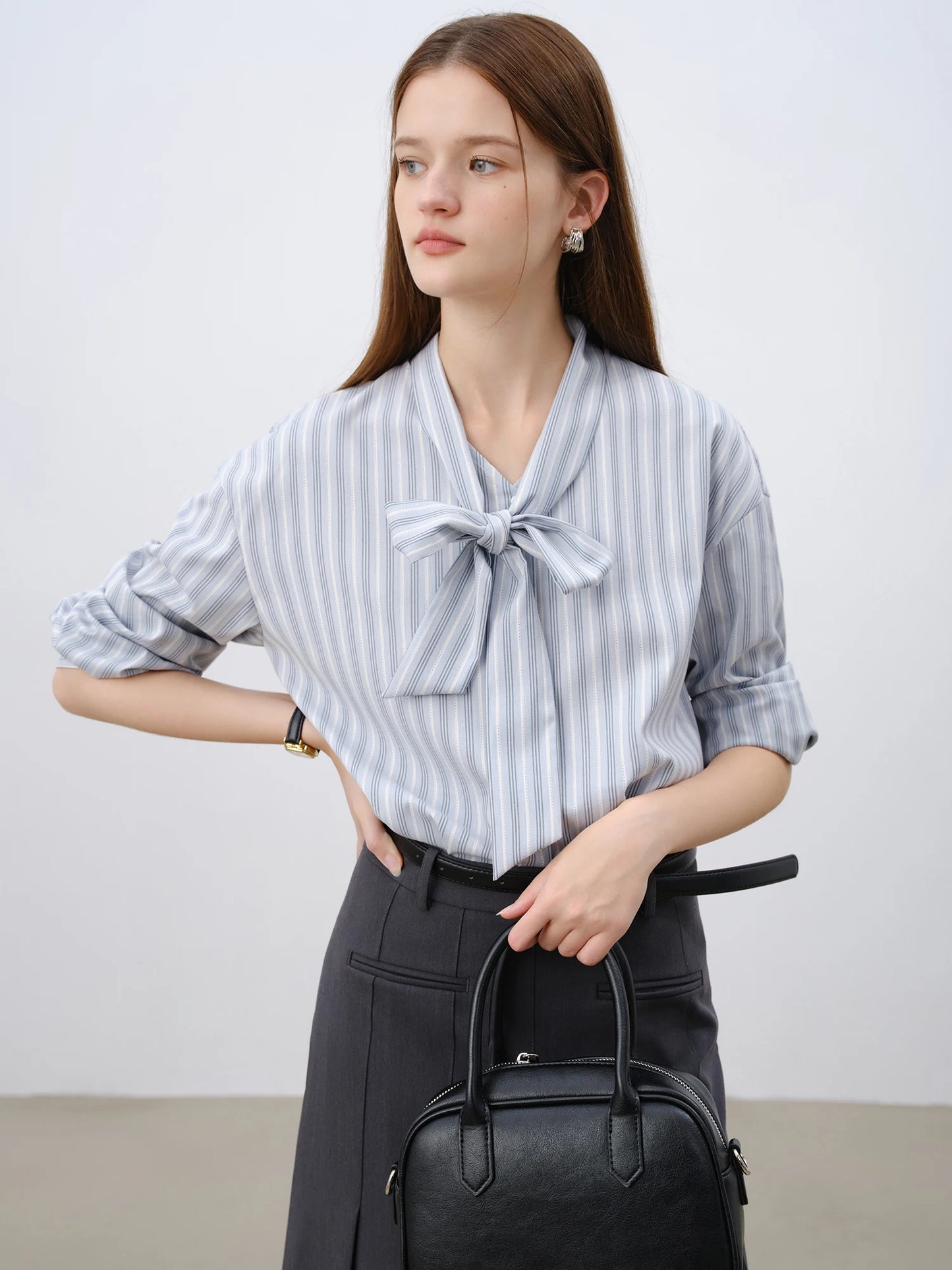Blue Striped Bow Tie Shirt