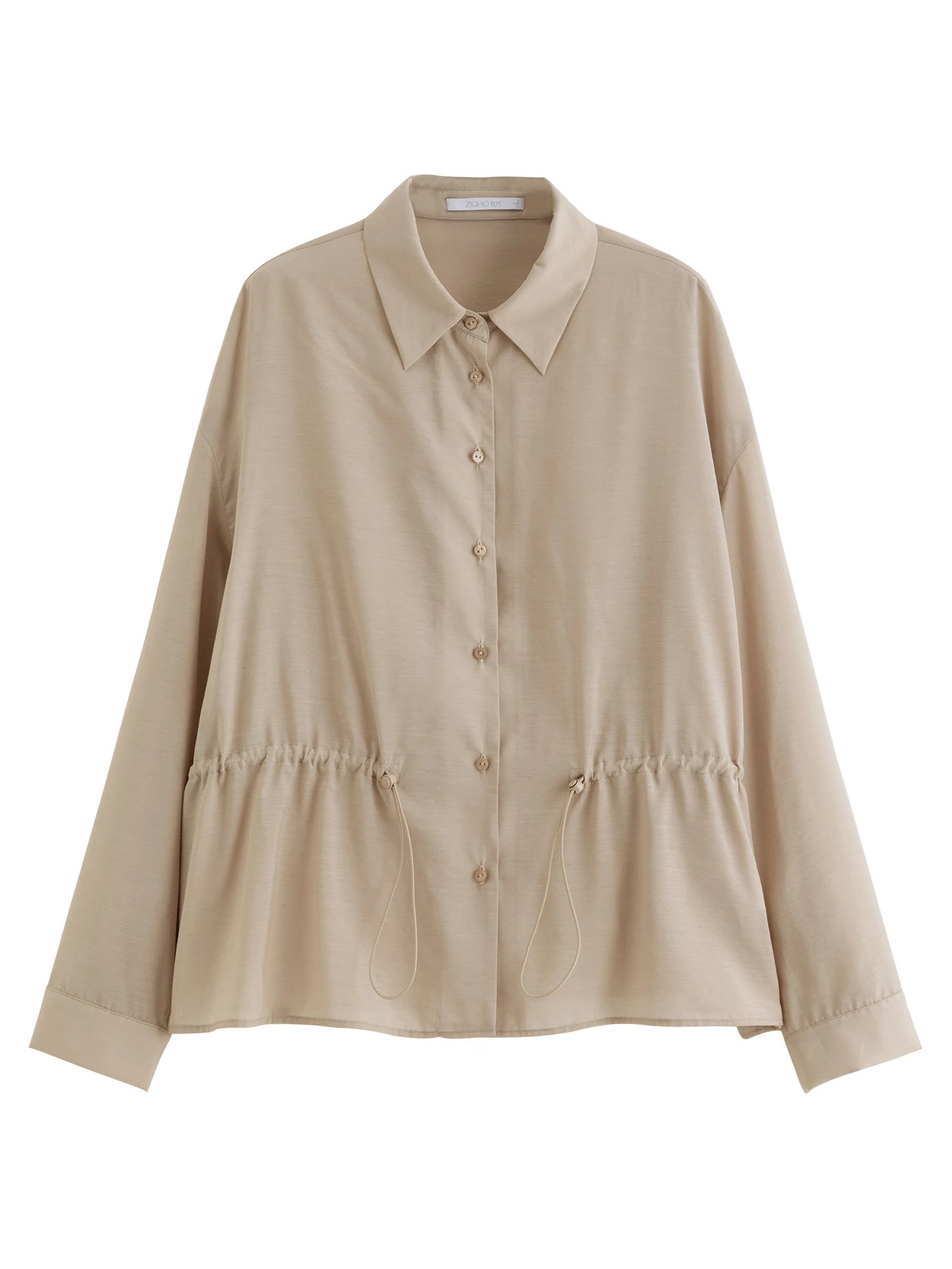 Taupe Gathered Waist Button Shirt