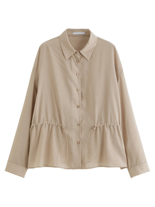Taupe Gathered Waist Button Shirt
