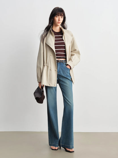 Beige Cinched Waist Utility Jacket