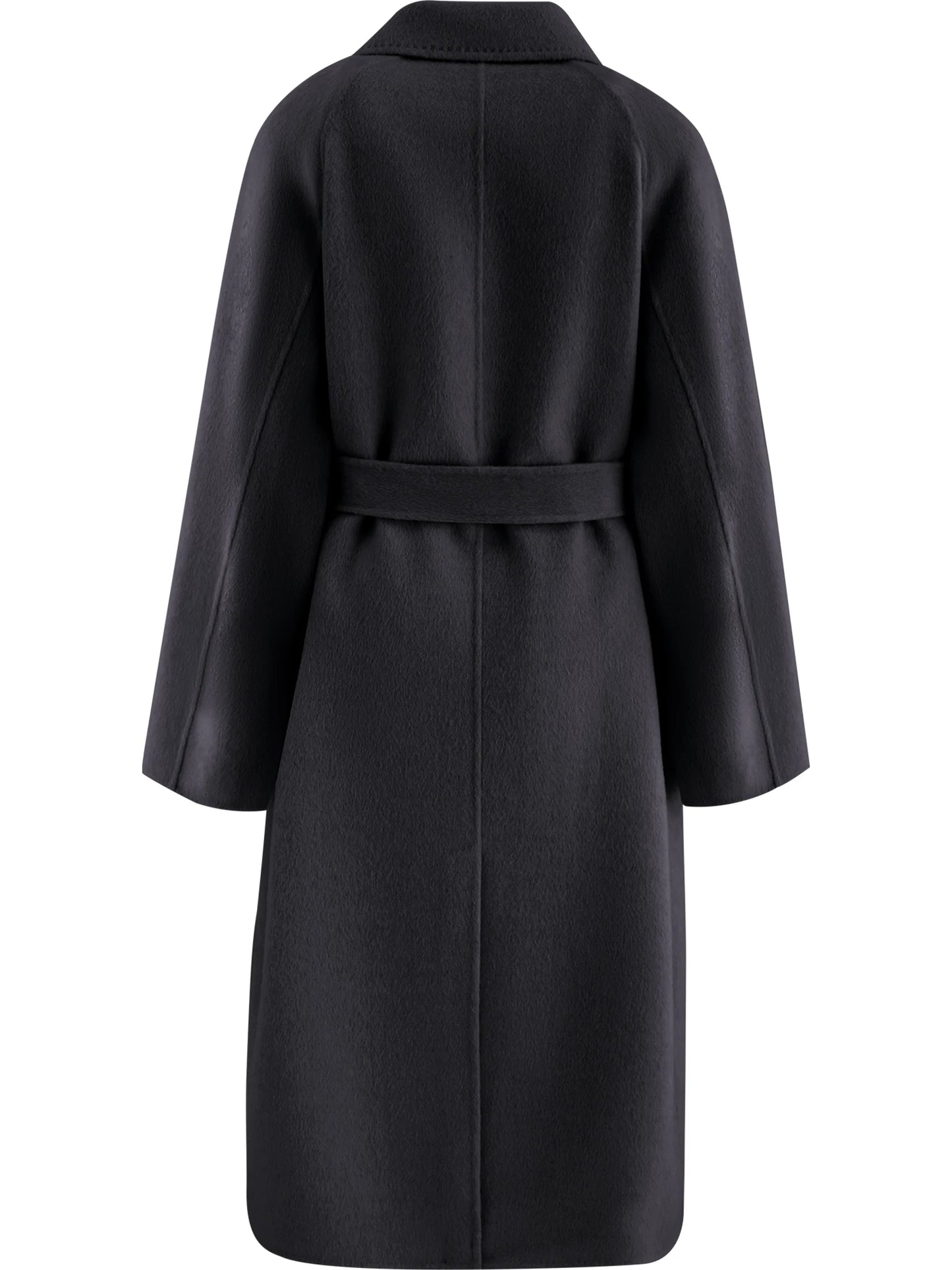 Black Belted Lapel Wool Coat