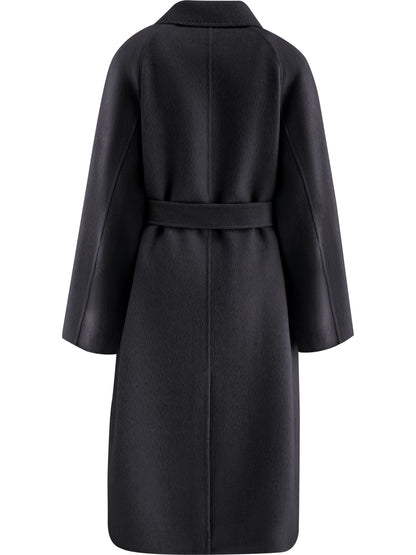 Black Belted Lapel Wool Coat