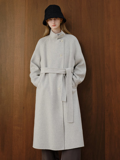 Beige Stand Collar Wool Coat