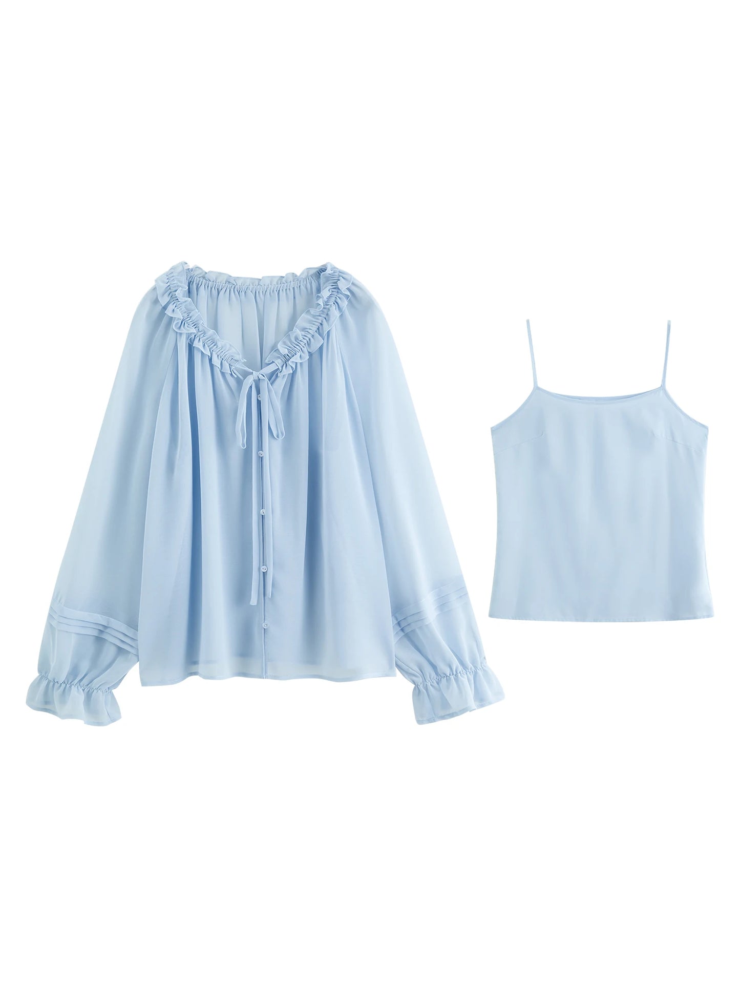 Pale Blue Ruffle Blouse Set