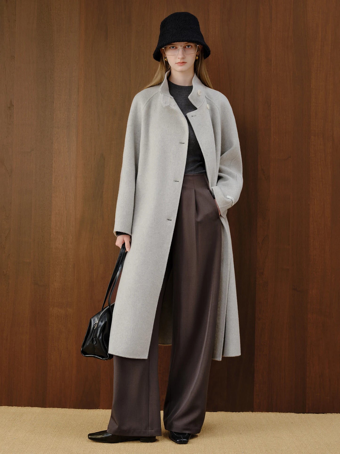 Beige Stand Collar Wool Coat