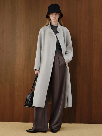 Beige Stand Collar Wool Coat