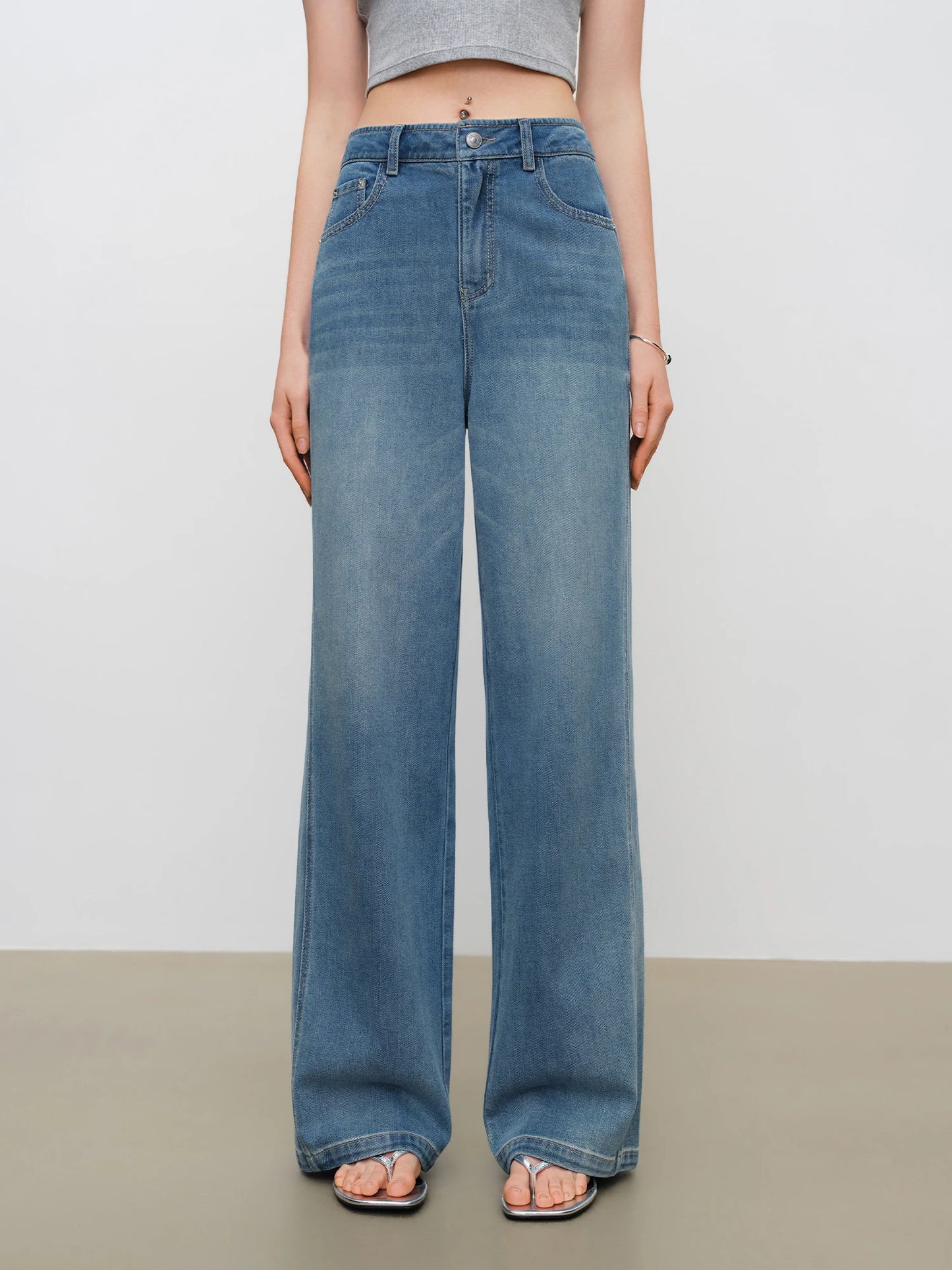 Light Blue Draped Wide Jeans