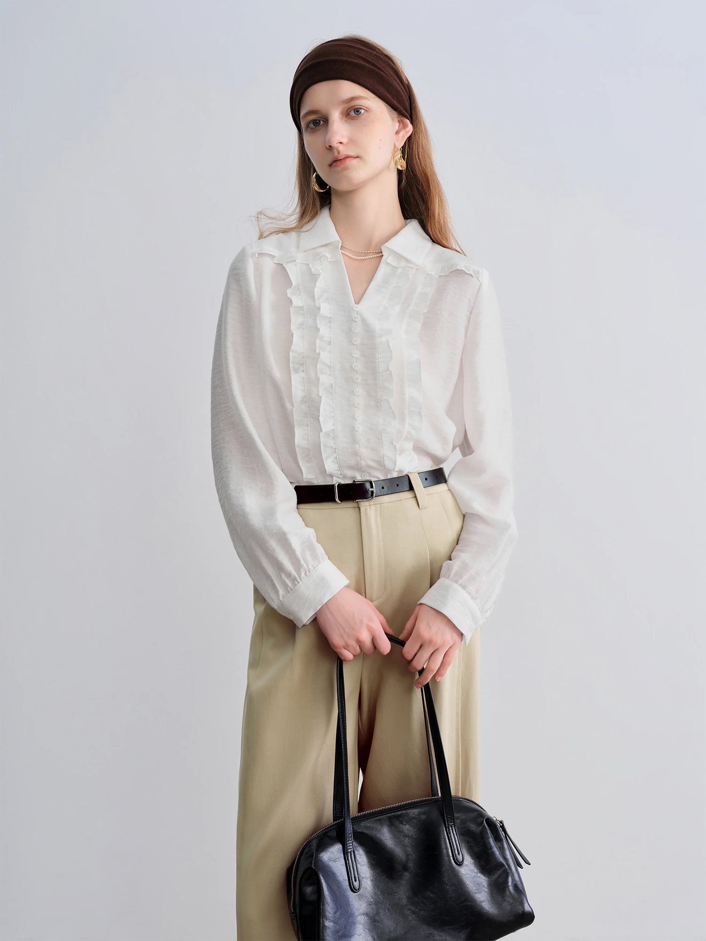 White Lace Trim Button Blouse