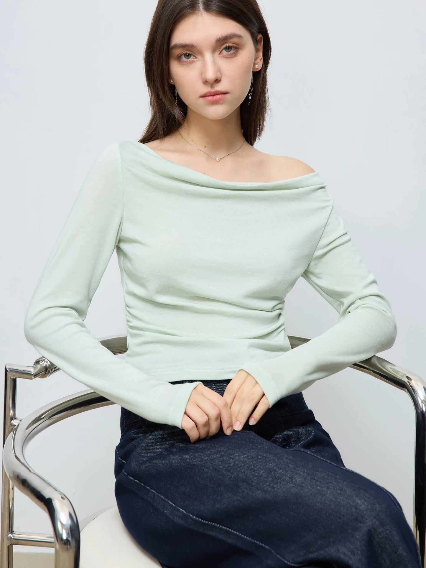 Black Wool Blend Long Sleeve Top