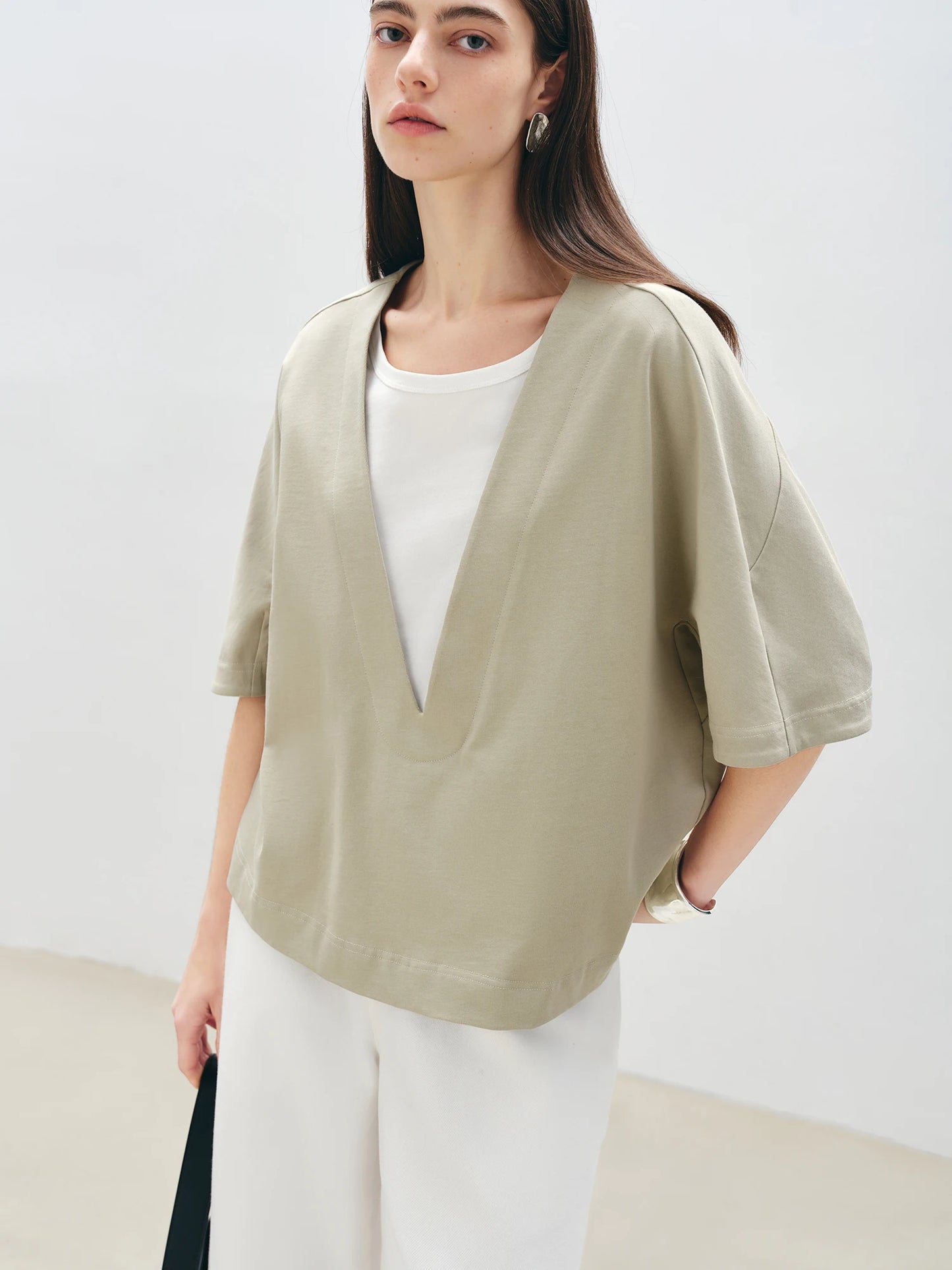 Gray Layered V-Neck Knit Top