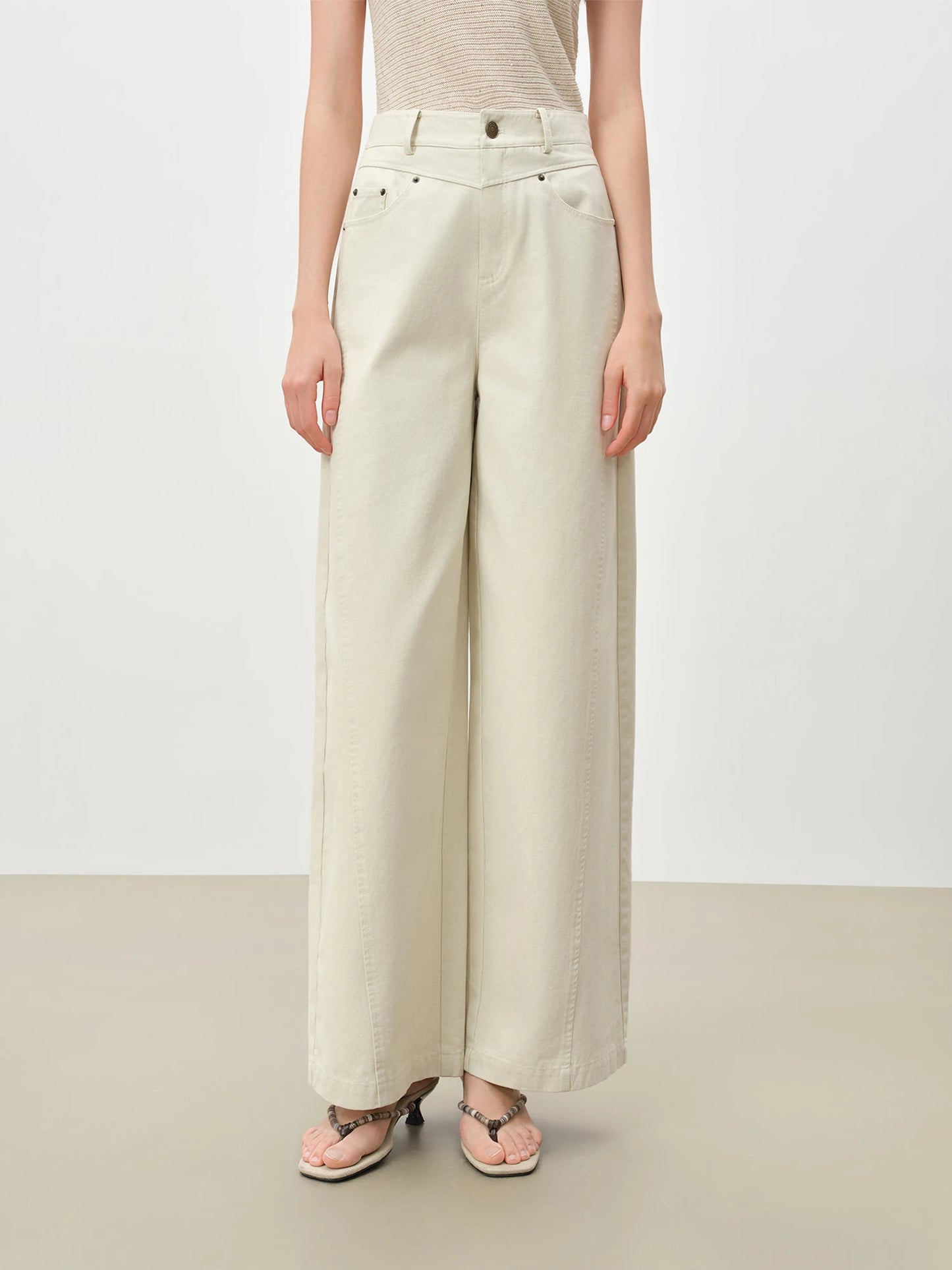Brown Denim Wide Leg Pants