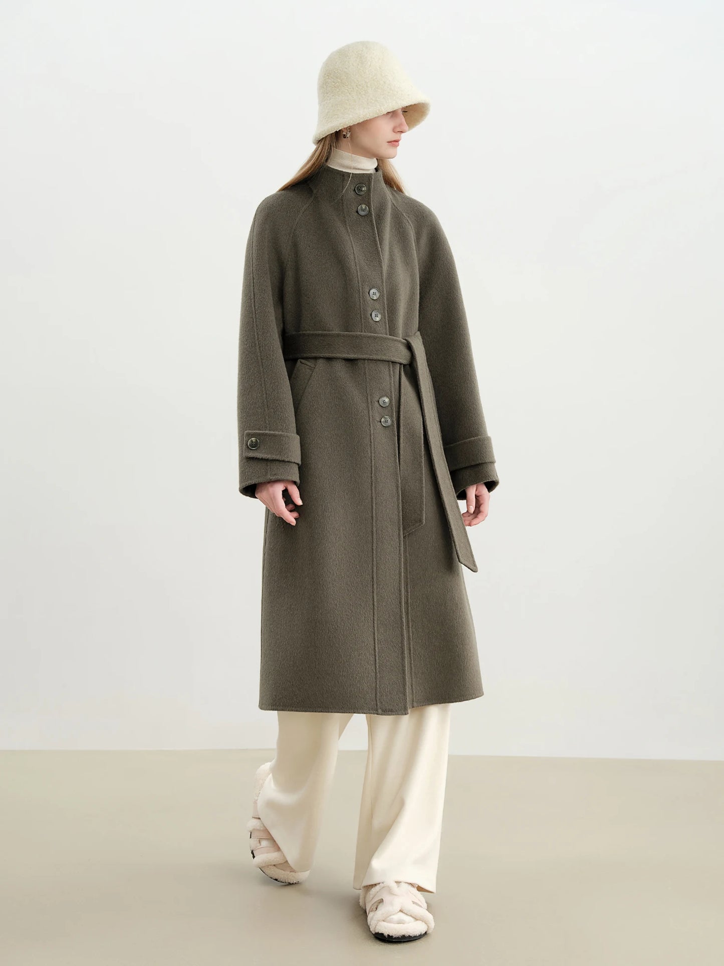 Grey High Collar Wool Coat