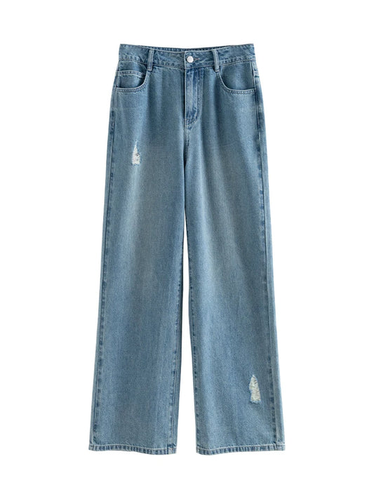 Blue Ripped Wide Leg Jeans