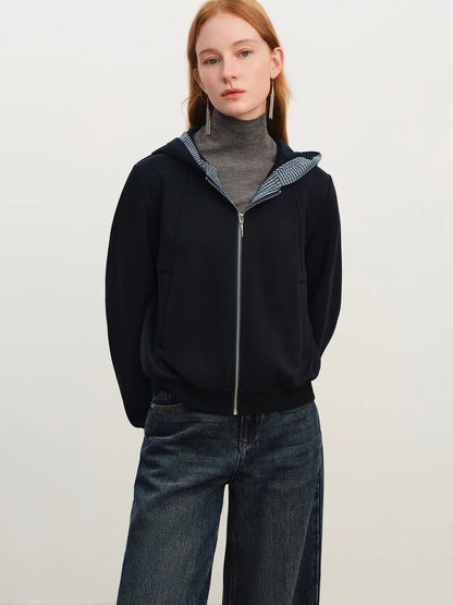 Gray Contrast Lined Zip Hoodie