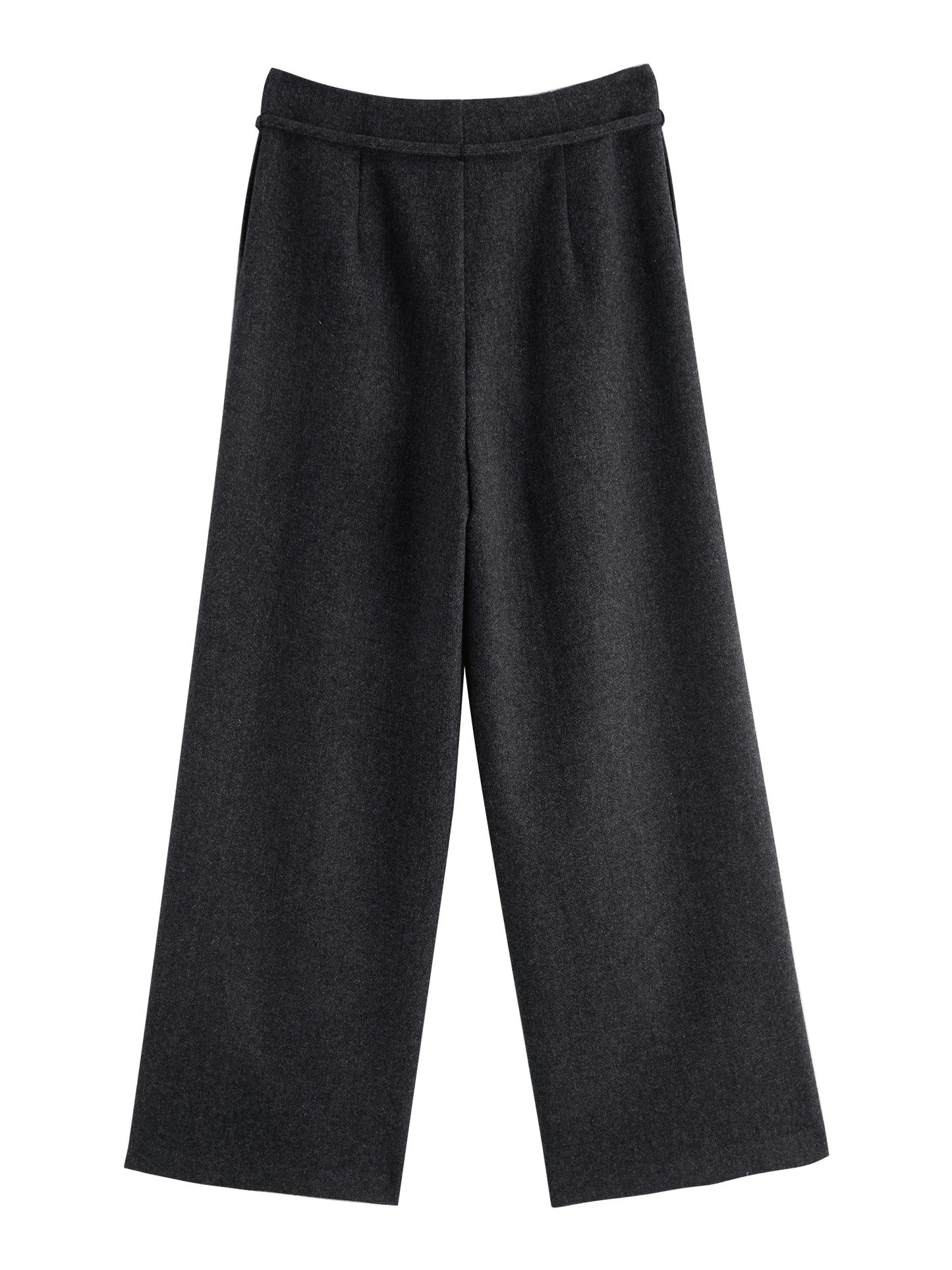 Charcoal Wool Drawstring Wide Pants