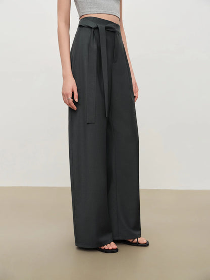 Charcoal Belted Wide Leg Trousers