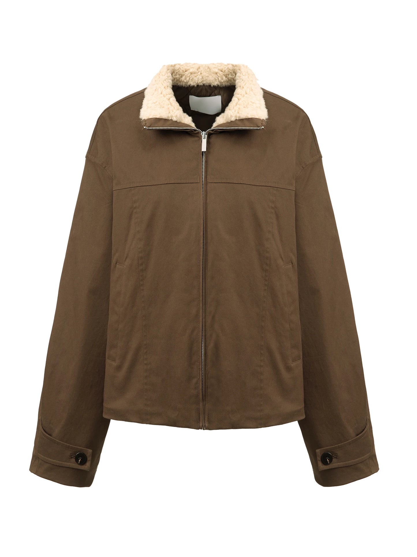 Brown Shearling Collar Zip Jacket