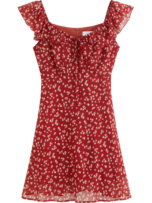 Red Floral Ruffle Mini Dress