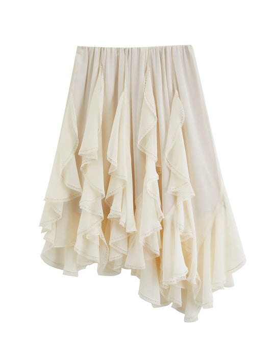 Ruffle Hem Chiffon Midi Skirt