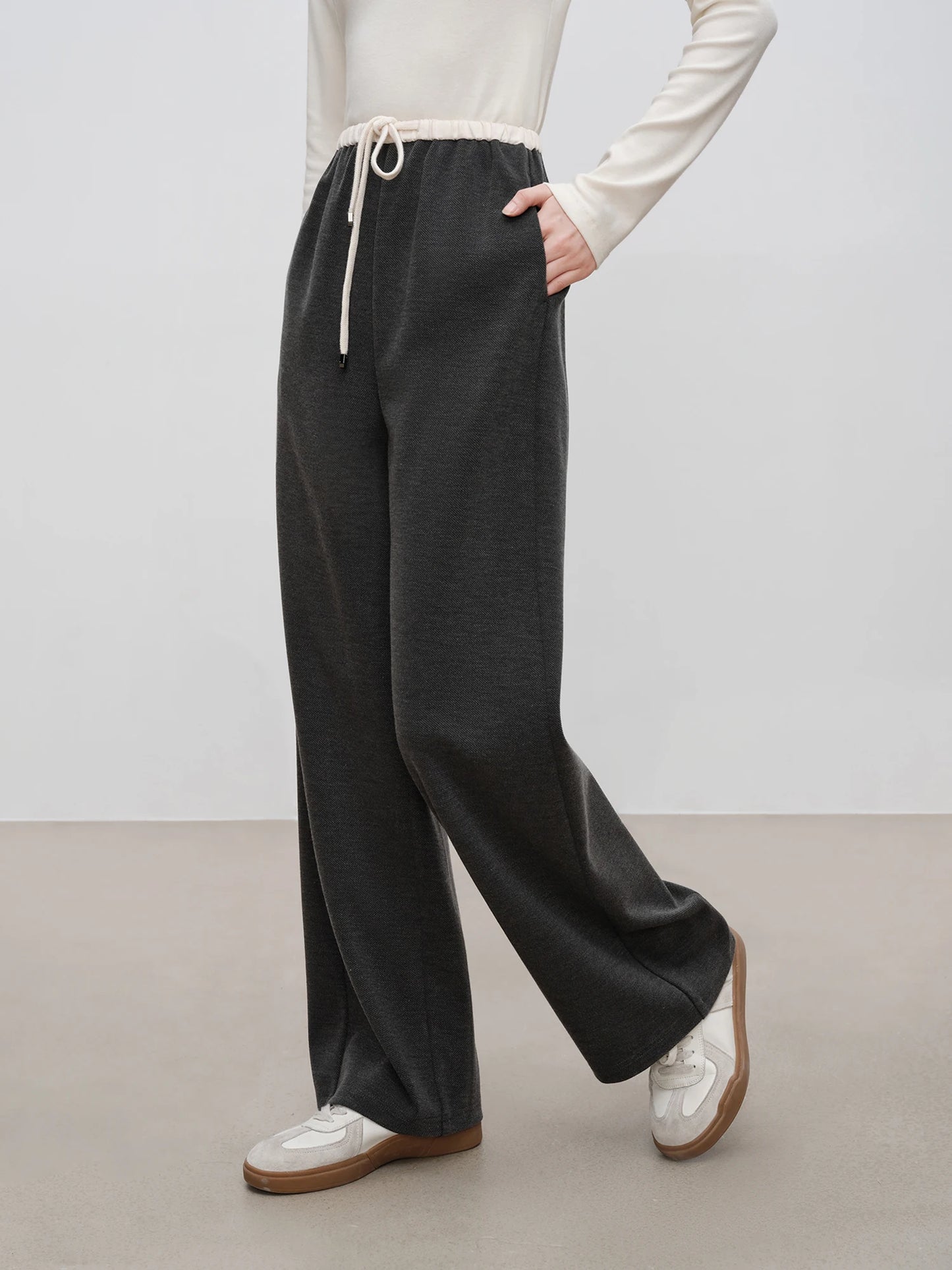 Grey Cotton Wool Straight Pants