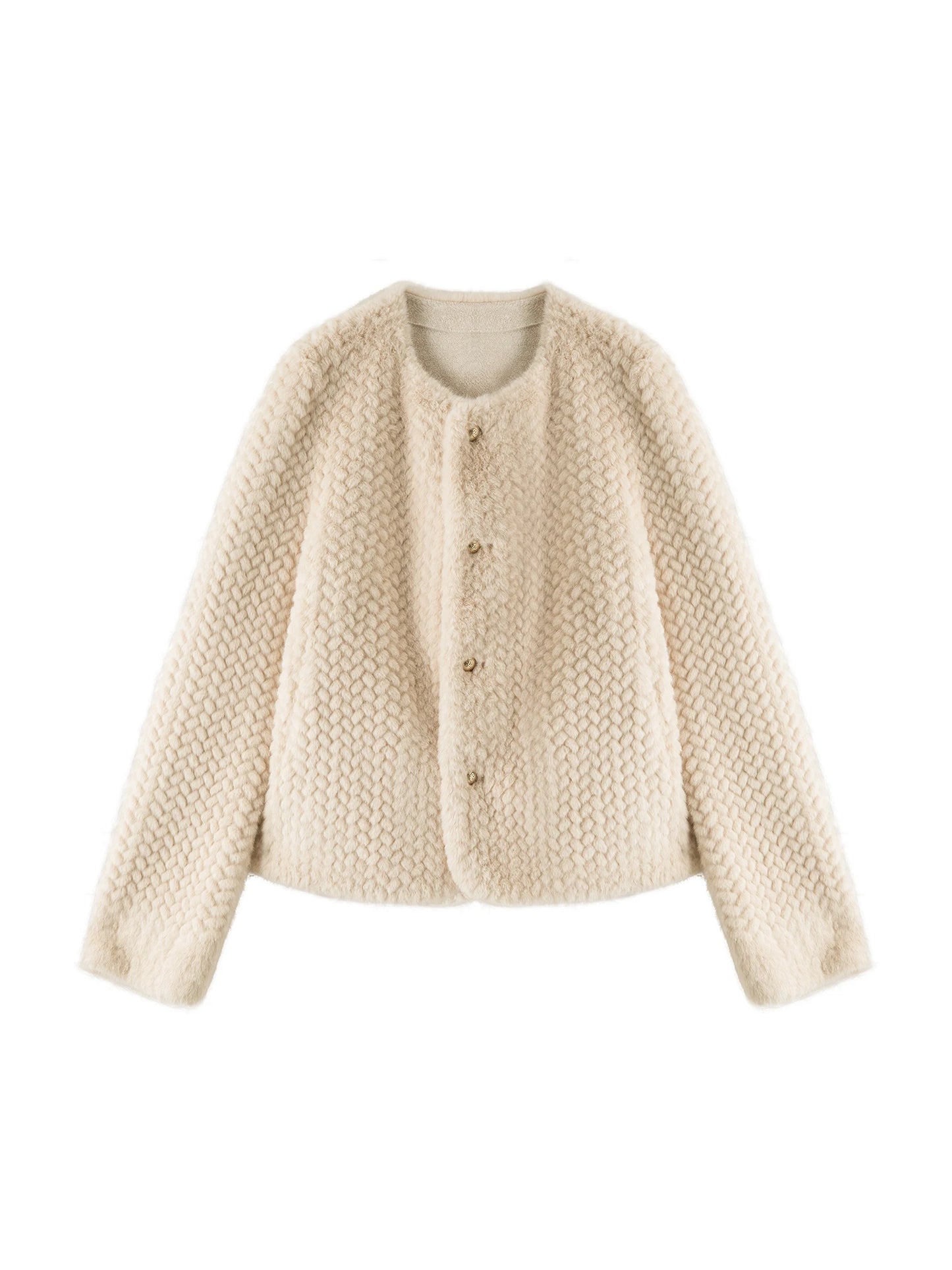 Ivory Textured Faux Fur Jacket