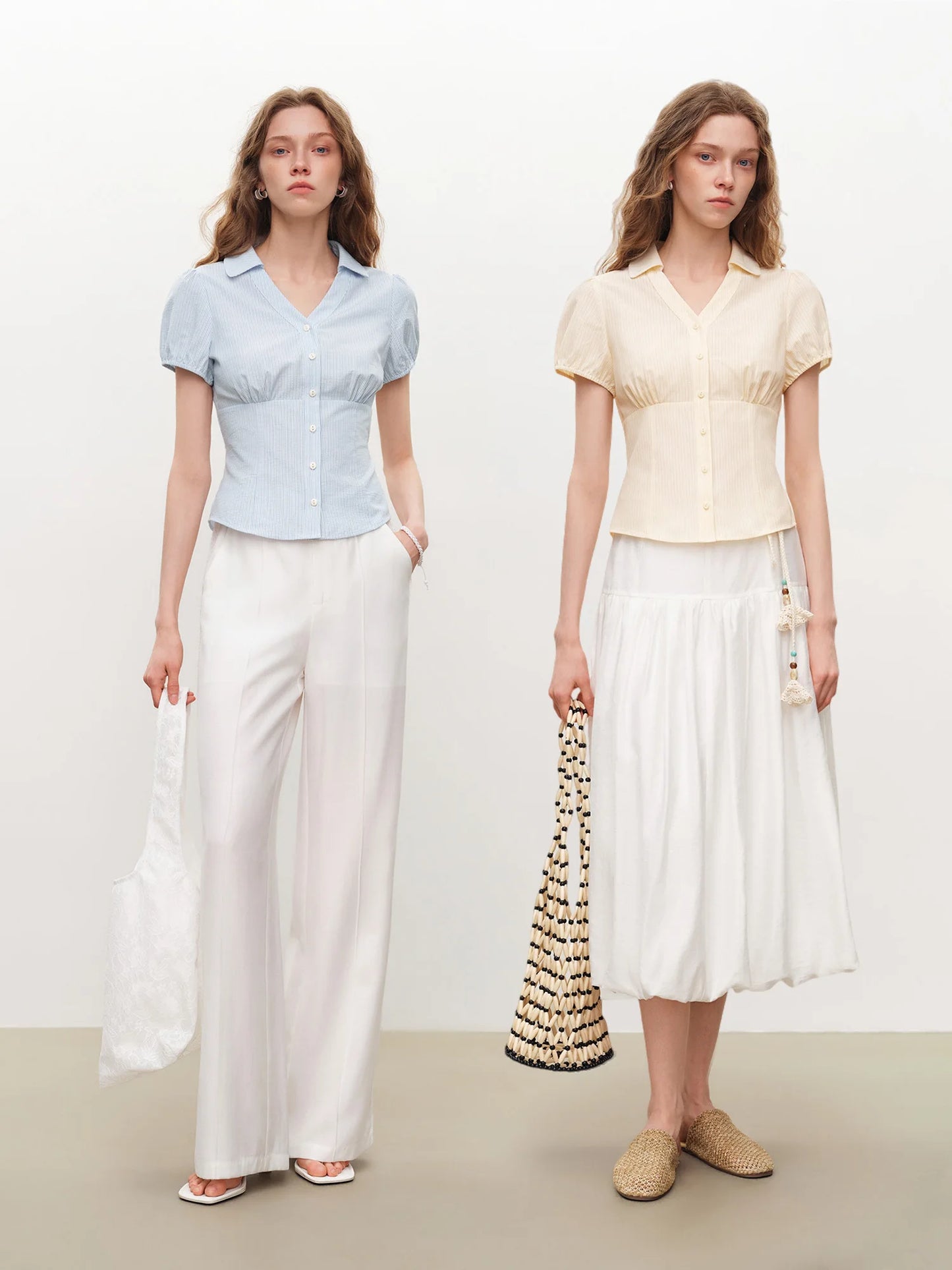 Pale Blue Puff Sleeve Button Shirt