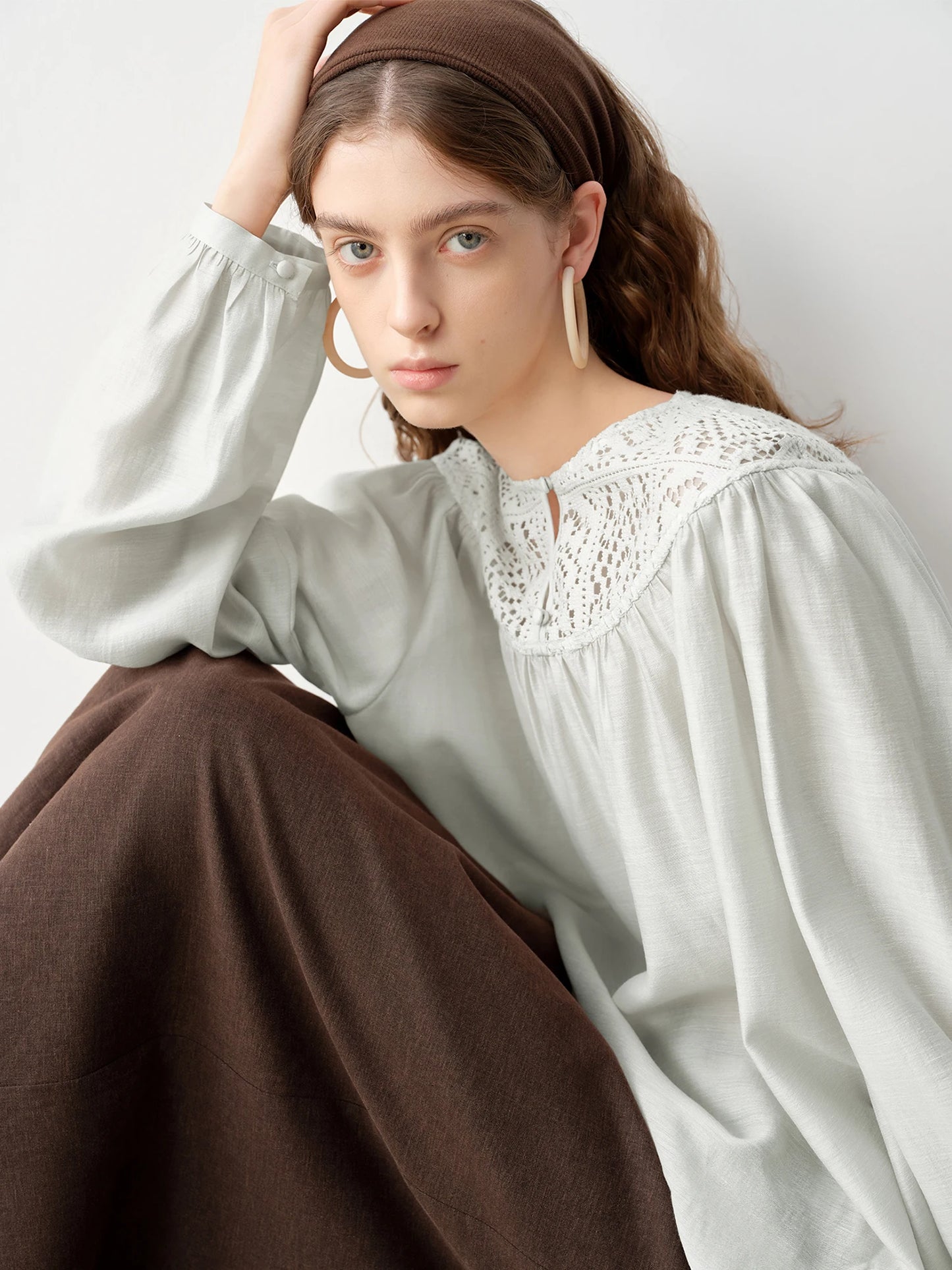 Ivory Openwork Panel Blouse
