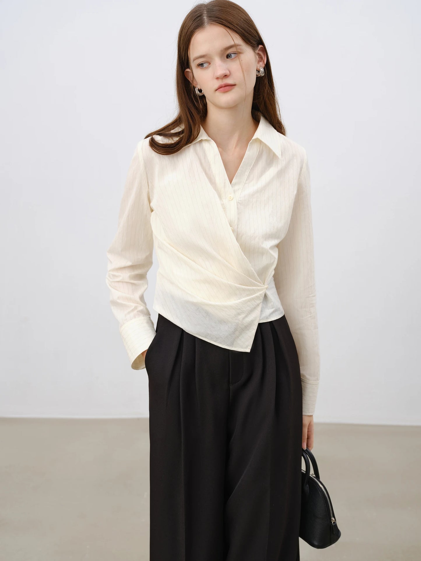 White Draped Wrap Shirt