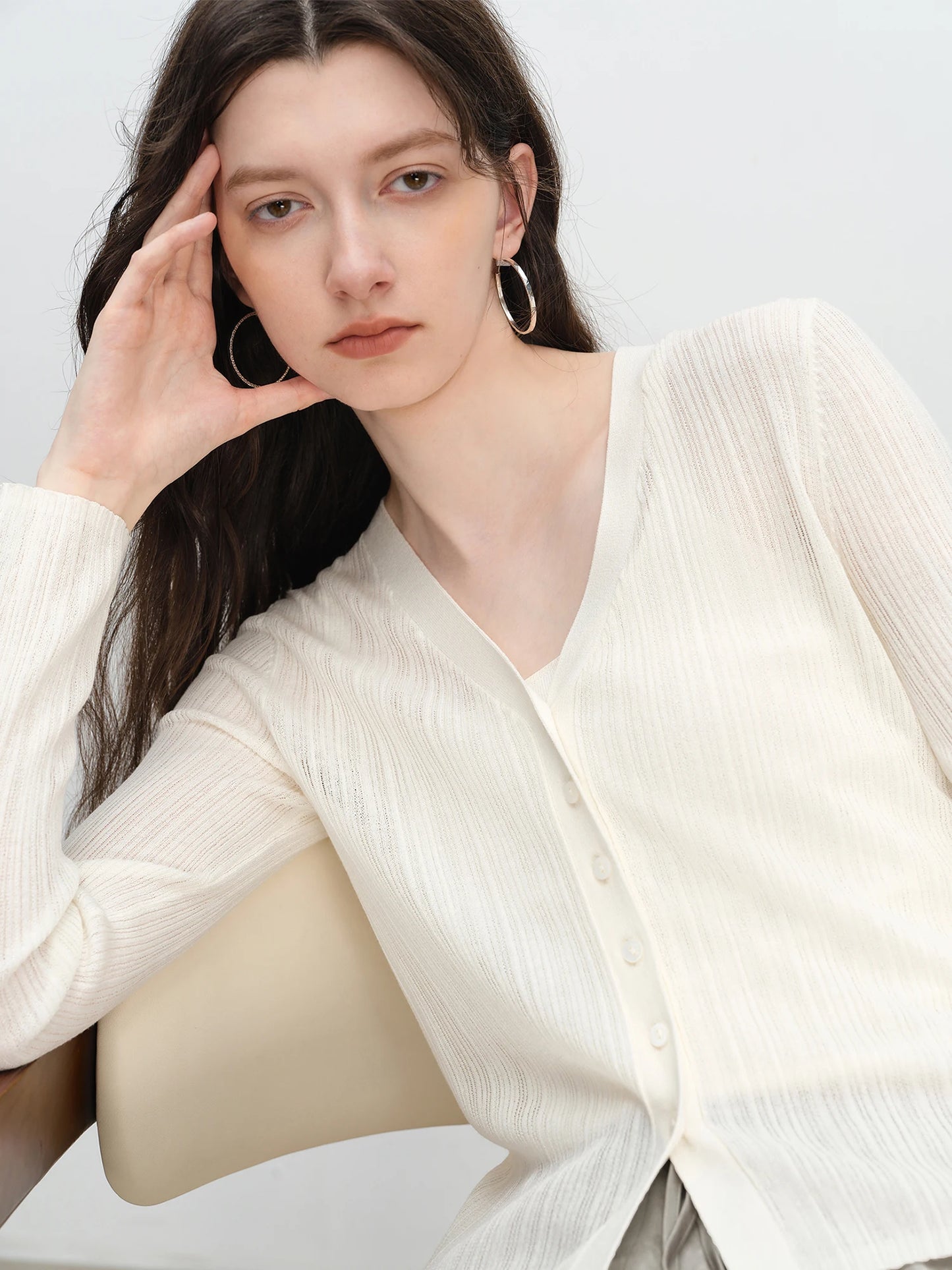 Olive Ribbed V-Neck Knit Cardigan
