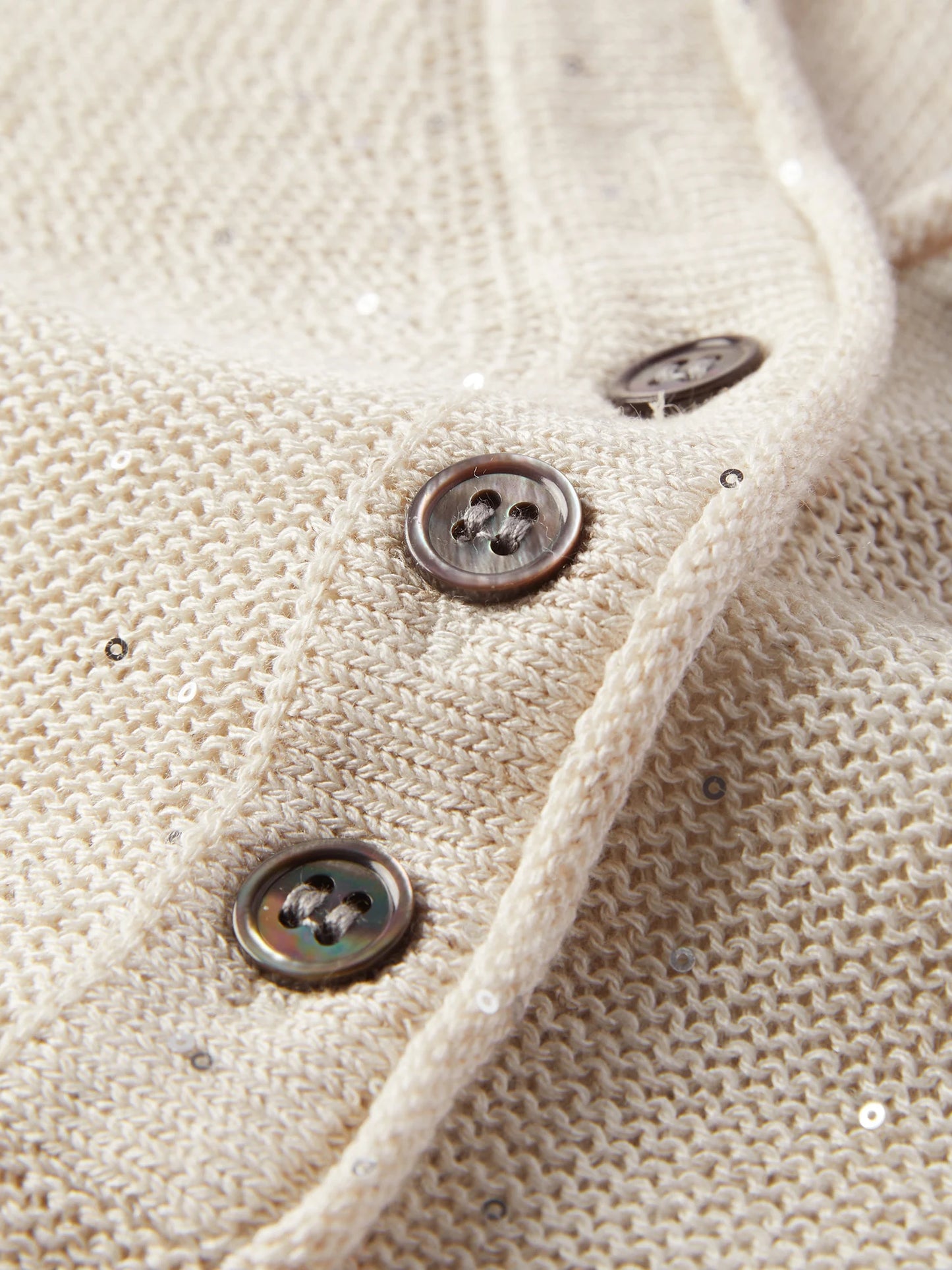 Beige Sequin Knit Henley Top