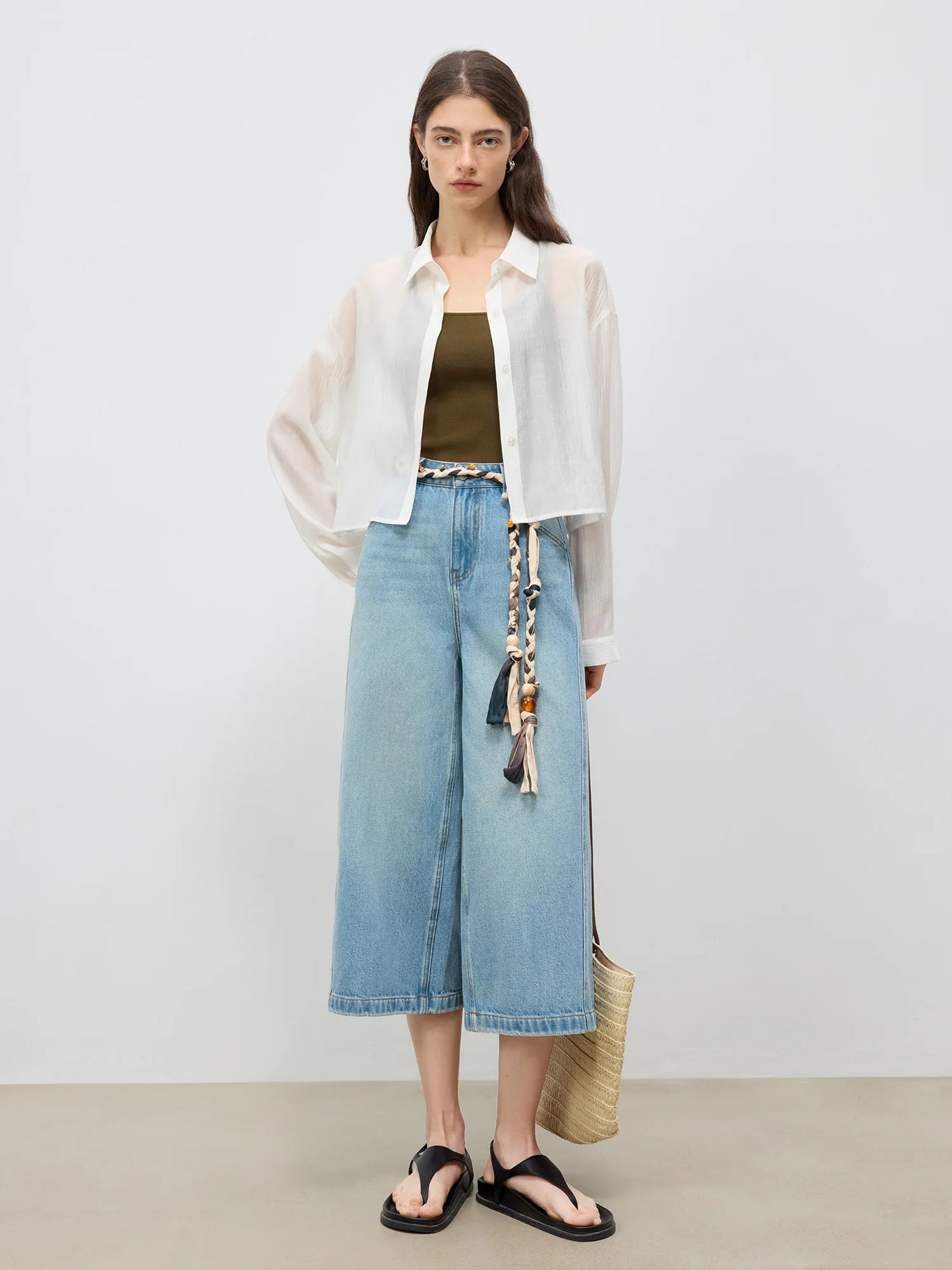 White Mid Calf Straight Jeans