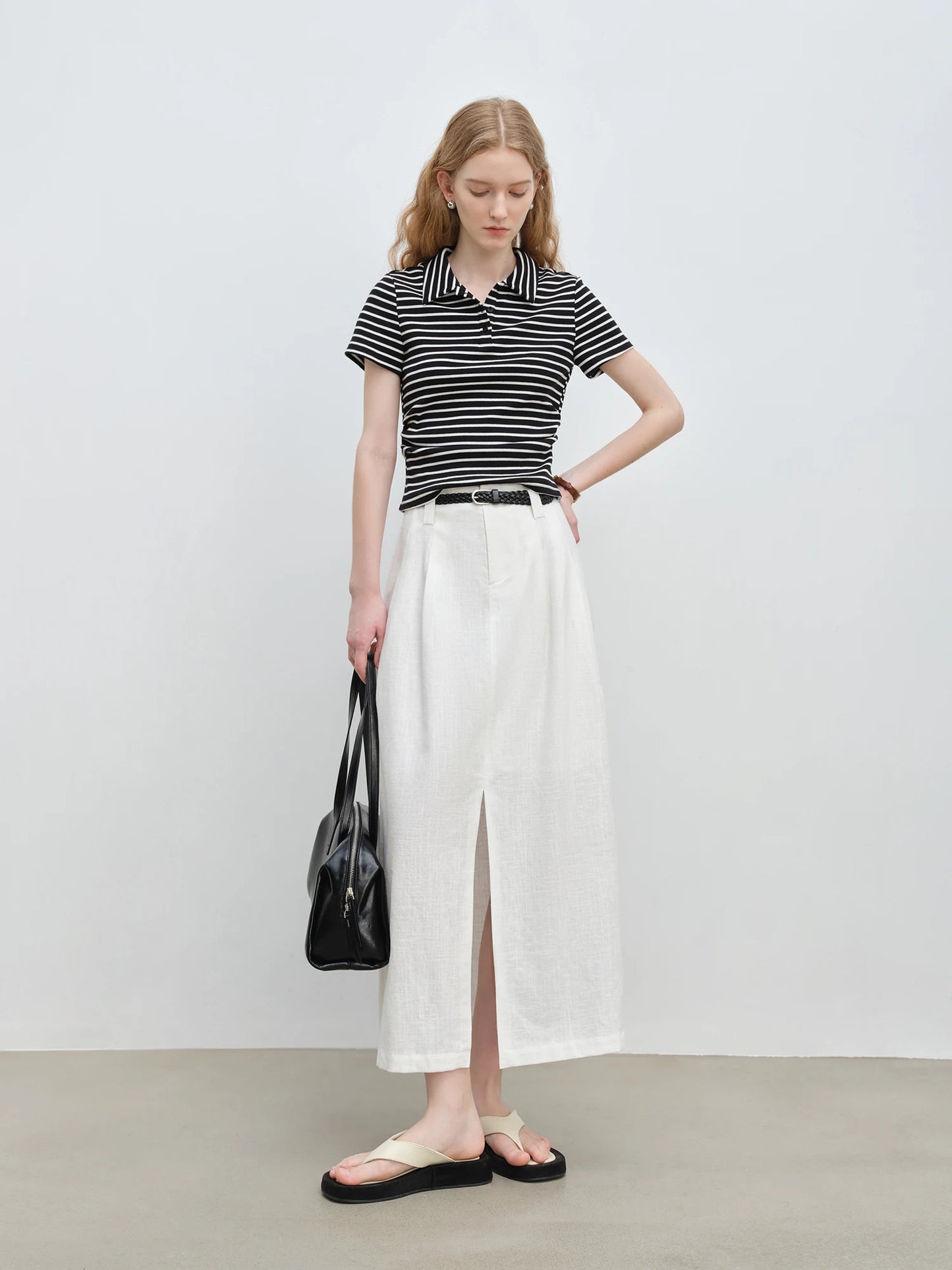 Black Striped Ribbed Polo Tee