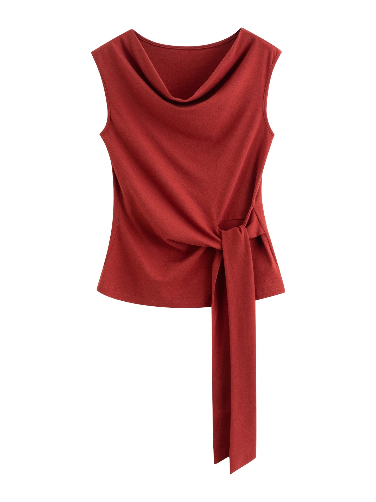 Rust Draped Neck Sleeveless Top
