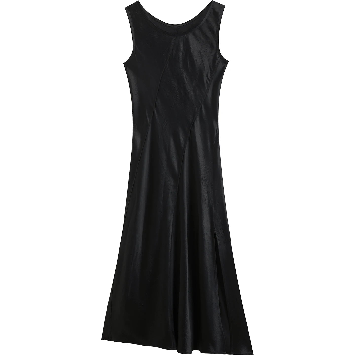 Ivory Satin U-Neck Midi Dress