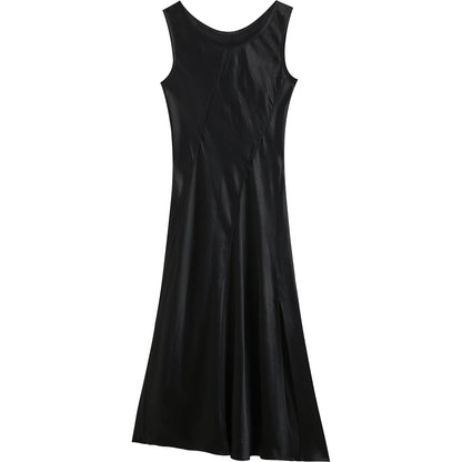 Ivory Satin U-Neck Midi Dress