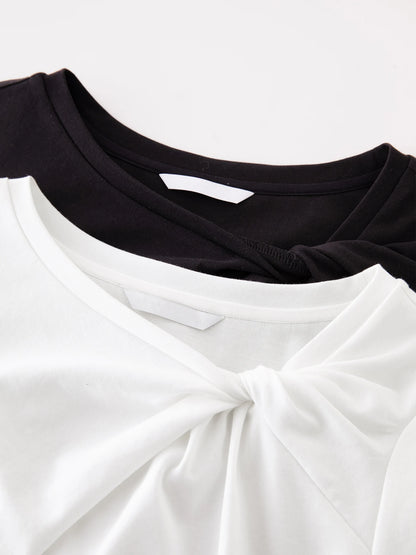 White Front Knot Short Sleeve Tee