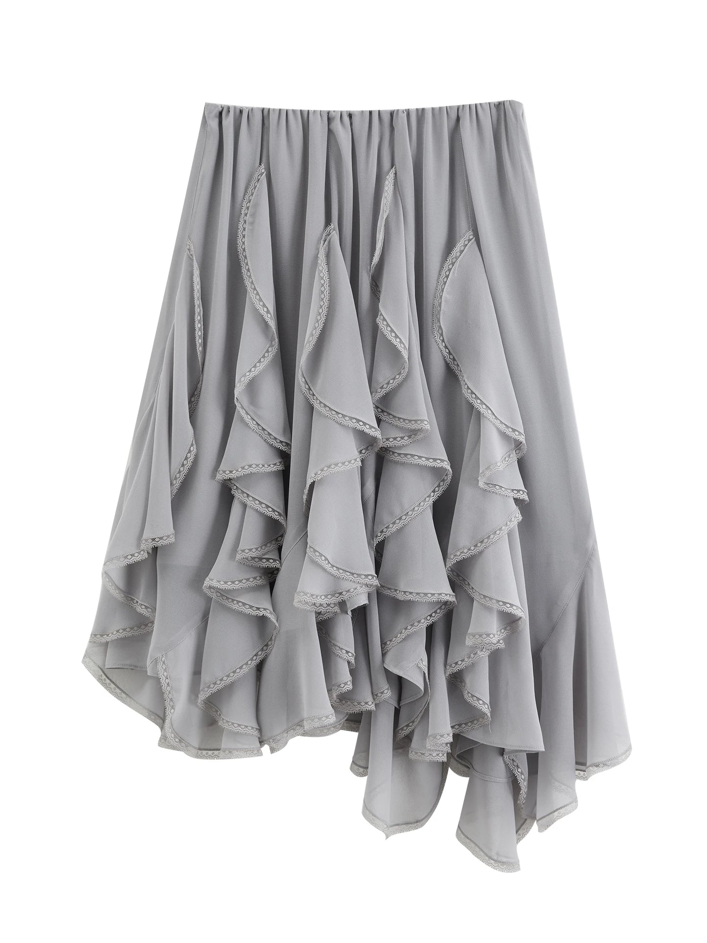 Ruffle Hem Chiffon Midi Skirt