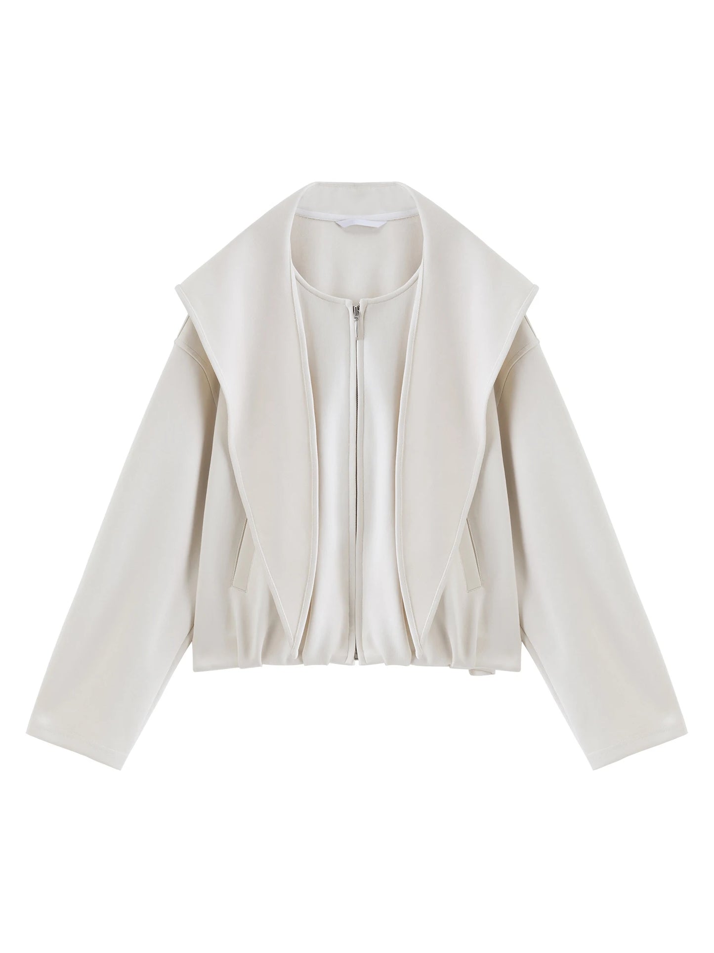 Ivory Shawl Collar Zip Jacket