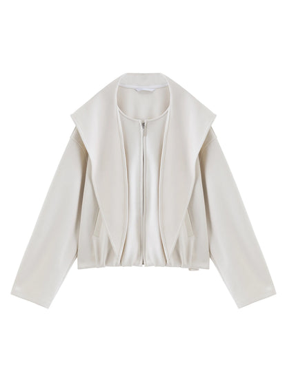 Ivory Shawl Collar Zip Jacket