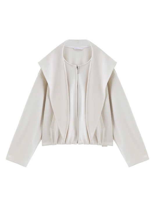 Ivory Shawl Collar Zip Jacket