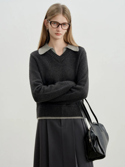 Black Contrast Collar Knit Sweater