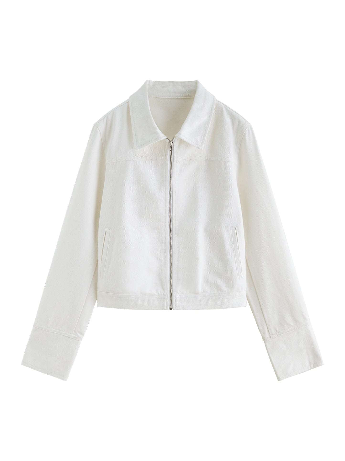 White Zip Front Denim Jacket