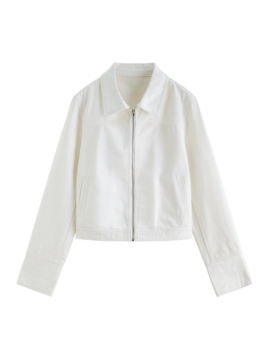 White Zip Front Denim Jacket