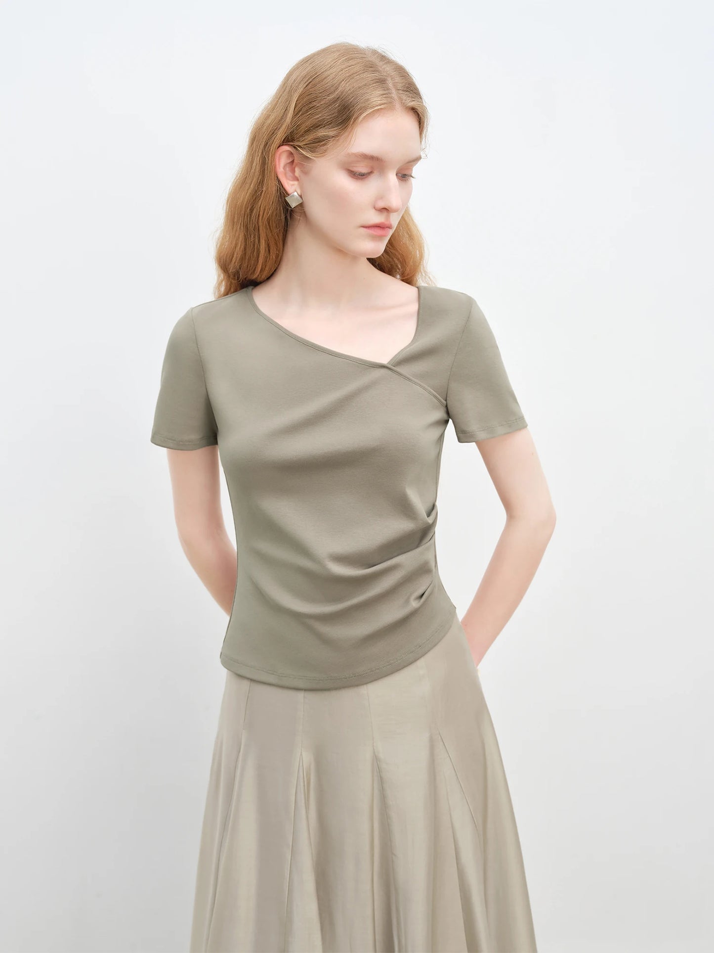 Taupe Asymmetric Wrap Tee