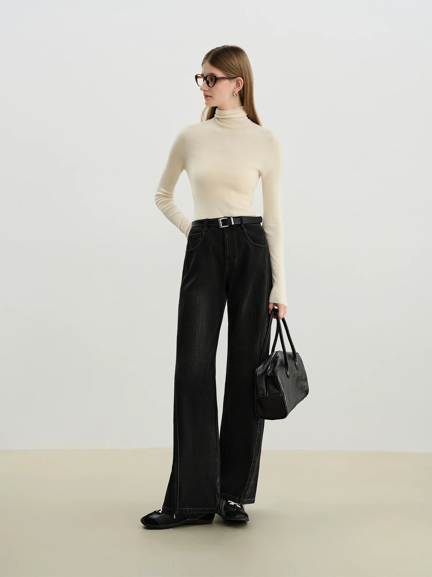 Black Seam Wide Leg Jeans