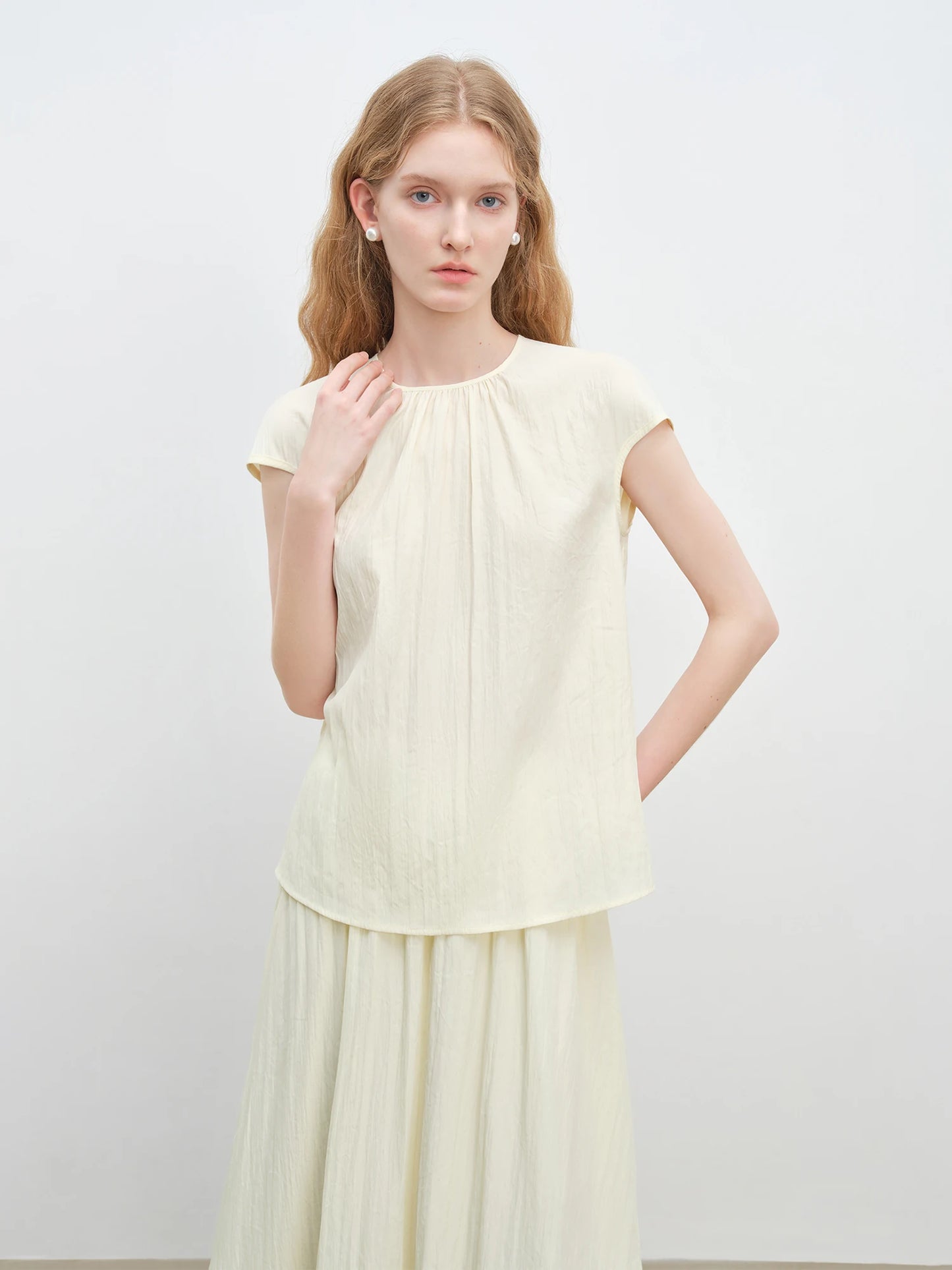 Cream Short Sleeve Skirt Set