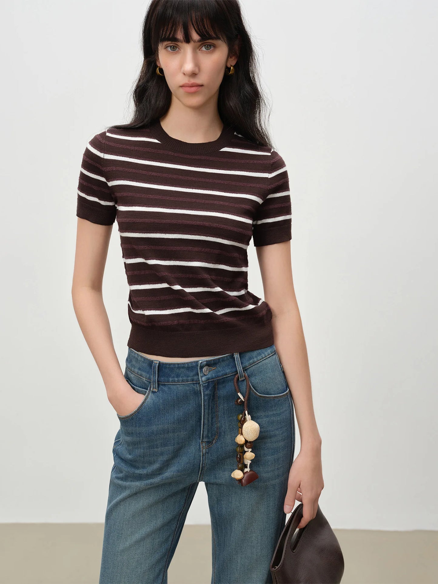 Striped Short Sleeve Knit Top
